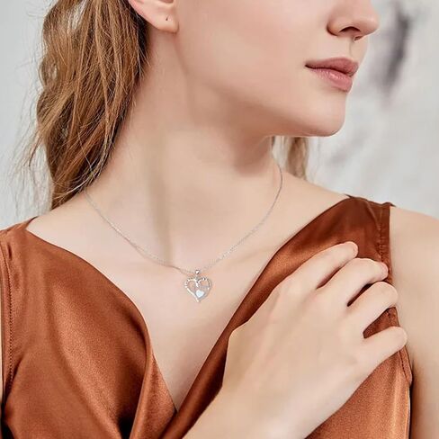 OSKINIA النساء 925 الفضة الاسترليني القلب النار أوبال جوهرة الميلاد قلادة 3A تشيكوسلوفاكيا محفورة مع أنا أحبك دائما وإلى الأبد قلادة قلادة هدايا مجوهرات للأم الفتيات الجدة حفيدة صديقة زوجة in Kuwait