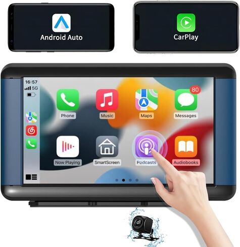 7 Inch HD Apple Carplay & Android Auto Multimedia Player, Portable Car Stereo, Touch Screen Car Play with Backup Camera/Mirror Link/Siri/Bluetooth/Navigation/USB/AUX/FM for All Vehicles in Saudi Arabia