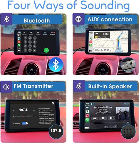 7 Inch HD Apple Carplay & Android Auto Multimedia Player, Portable Car Stereo, Touch Screen Car Play with Backup Camera/Mirror Link/Siri/Bluetooth/Navigation/USB/AUX/FM for All Vehicles in Saudi Arabia