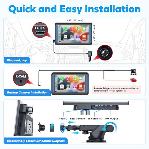 7 Inch HD Apple Carplay & Android Auto Multimedia Player, Portable Car Stereo, Touch Screen Car Play with Backup Camera/Mirror Link/Siri/Bluetooth/Navigation/USB/AUX/FM for All Vehicles in Saudi Arabia