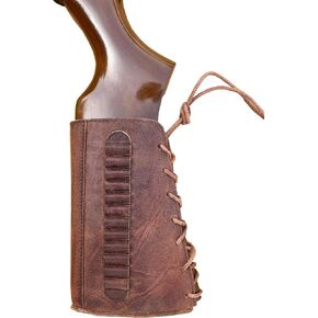 Leather Gun Buttstock Cheek Rest pad with Rifle Shell Holder Ammo Cartridge 30-06,30-30,223 .308