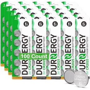 CR2025 3V Lithium Battery 100 Pack, Button Battery CR2025 Battery for Car Remote Key