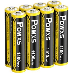 POWXS High Power Rechargeable AAA Batteries - Pre-Charged 1100mAh Ni-MH Triple A Batteries, Low Discharge, Long-Lasting (Pack of 8)