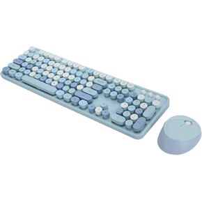 VGEBY 104 Key Keyboard and Mouse Set, Retro Typewriter with Mechanical Feel, Plug and Play (Blue Mixed Color)