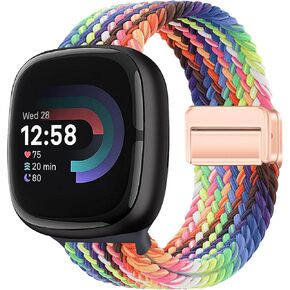 Braided Bands Compatible with Fitbit Versa 4/Fitbit Versa 3/Sense 2/Sense 1,Soft Stretchy Elastic Nylon Sport Loop Strap for Women Men