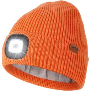 YunTuo Fleece Lined Hat with Light, USB Rechargeable LED Beanie Winter Warm Knit Stocking Cap, Gifts for Men Women