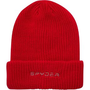 Spyder Men's Beanie - Cozy Plush Sherpa Fur Lined Ribbed Knit Cuff Winter Hat for Men with Embroidered and Rubber Logo Patch