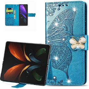 CCSmall for Samsung Galaxy Z Fold 6 Wallet Case for Women Girls, Embossed Floral Butterfly PU Leather Folio Flip Case Cover with Card Slot Holder for Samsung Z Fold 6 5G Rhinestone Rose Gold
