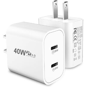 40W Dual USB C Fast Charger Block,Cysfakun 2-Pack Dual Type C PD4.0 Wall Plug Adapter Cube for iPhone 15/15 Pro/15 Pro Max/15 Plus/14/13/12/11, iPad and More USB C Devices