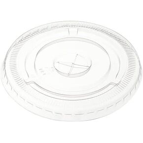 [100 Count] Clear PET Plastic Flat Lids With Straw Slot for 12, 16, 20 & 24 oz. Milkshake Cups