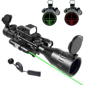 UUQ 4-12&16X50 AO Rifle Scope Red/Green Illuminated Range Finder Reticle W/Green Laser - Holographic Reflex Red Dot Sight - 5 Brightness Modes Flashlight