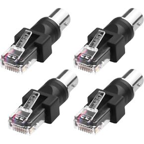 MEIRIYFA BNC to RJ45 Ethernet Adapter,BNC Female to RJ45 Male RF Coaxial Straight Barrel Coupler Connector for Computer Peripheral Equipment (4PCS)