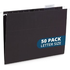 Blue Summit Supplies 50 Hanging File Folders, 50 Reinforced Hang Folders, Designed for Home and Office Color Coded File Organization, Letter Size, Black, 50 Pack