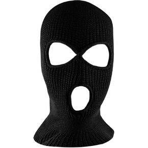 3-Hole Full Face Ski Mask Cover, Knitted Winter Balaclava Cap for Outdoor Sports, Black
