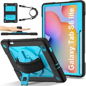 for Samsung Galaxy Tab S6 Lite Tablet Case 10.4 inch 2024/2022/2020, 360 Rotating Stand Heavy Duty Shockproof Silicone Case for Galaxy Tab S6 lite (SM-P620/P625/P610/P613/P615/P619) Black