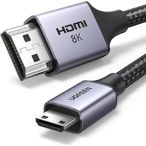 UGREEN 8K Mini HDMI to HDMI Cable 6.6FT Aluminum Braided 8K@60Hz 4K@240Hz HDMI 2.1 Bidirectional HDR eARC Compatible with Raspberry Pi Zero Camera Camcorder Graphics Card Tablet Projector