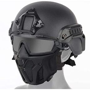 PJ Tactical Helmet and Full Face Protective Mask, with Detachable Anti-Fog Goggles, Suitable for Outdoor Paintball Shooting CS Game