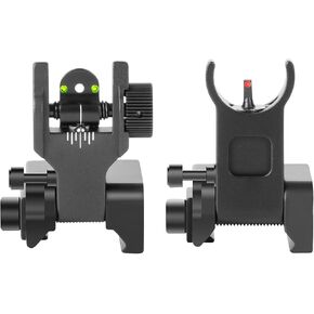 Flip Up Front and Rear Iron Sights, Backup Sights Set Fit Picatinny & Weaver Rails, Black