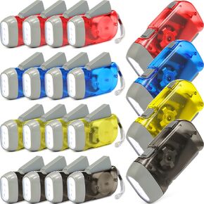 Mudder 24 Pieces Hand Crank Flashlight No Battery Flashlight with LED Self Powered Charging Torch Dynamo for Camping Emergency (Yellow, Red, Grey, Blue,Stylish)
