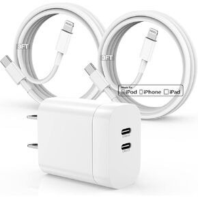 iPhone 14 13 Charger 3ft, [Apple MFi Certified] Dual Port USB C Charger Block Adapter with Type C to Lightning Cord, iPhone Fast Charging Cable for iPhone 14/14 Pro/14 Pro Max/13/12/11/XS/SE,iPad
