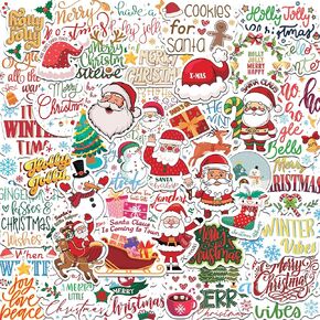 51PCS Holographic Sparkly Christmas Holiday Stickers, Xmas Waterproof Vinyl, Santa Claus Snowman Tree, for Kids Adults