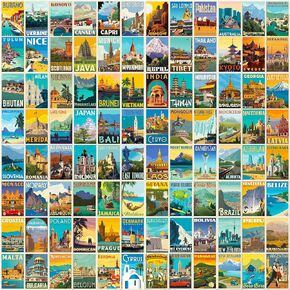 100 PCS Travel Around The World Travel Stickers for Water Bottles Stickers Luggage Laptop Bike Nature Stickers Teens Girls Kids Adults World Stickers Set (Country & Regions Logo Stickers)