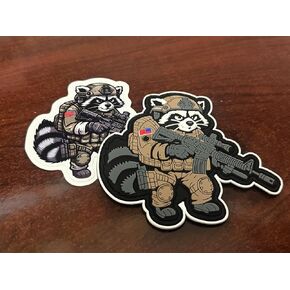 Street Cat Collection Patch 2 - Trash Panda - Tactical Raccoon - 4" PVC Patch & Sticker Combo