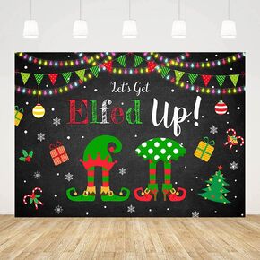 7x5ft Let's Get Elfed Up Backdrop Christmas Party Decorations Winter Xmas Holiday Decor Supplies Ugly Sweater Banner Photography Background Photo Booth Props Vinyl