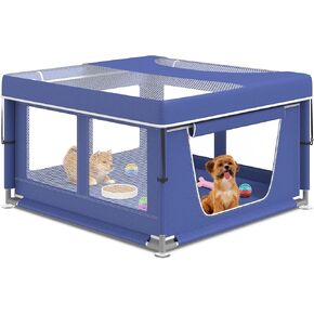 42 × 42 Inch Puppy PlayPen, Dog Playpen with Gate for Puppies, Small and Medium Dogs, Pet PlayPen with Roof for Outdoors & Indoors, Tear Resistant Fabric, Safe and Sturdy Dog Fence.