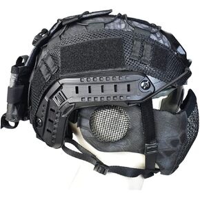 JFFCESTORE MH Updated Version Fast Tactical Helmet Combined with Foldable Half Face Mesh Mask and Goggles for Paintball CS Game Set