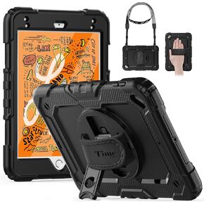 Case for iPad Mini 5th Generation, for iPad Mini 5/ Mini 4 Case, Timecity Heavy Duty Case with Screen Protector, Kickstand Hand/Shoulder Strap Pencil Holder for iPad Mini 5th/4th Gen 7.9''- Orange