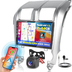 2+64GB Android 13 Car Stereo for Honda CRV 2007-2011 with Wireless Carplay Android Auto, 9" Touch Screen Radio Dash Kit GPS Navigation WiFi Bluetooth SWC Mic Backup Camera