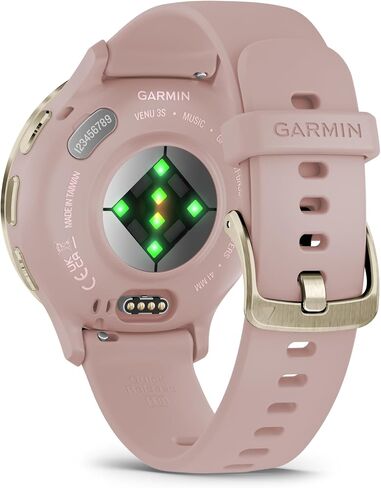 ساعة ذكية Garmin Venu 3S متتبع للياقة البدنية والصحة الذكية بإطار ذهبي ناعم من الفولاذ المقاوم للصدأ مع حافظة وردية 41 ملم من السيليكون وشاشة AMOLED تعمل باللمس 1.2 بوصة in Saudi Arabia