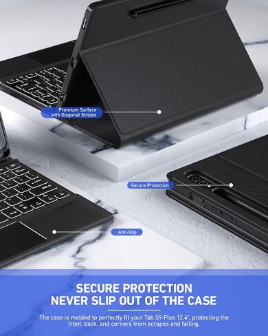 حافظة لوحة مفاتيح بلوتوث بإضاءة خلفية Doohoeek تعمل باللمس لهاتف Samsung Galaxy S9+ Plus مقاس 12.4 بوصة 2023، لوحة مفاتيح مع لوحة التتبع 2023 تم إصدارها حديثًا مع إضاءة خلفية 7 ألوان ومسند متعدد الزوايا in Kuwait