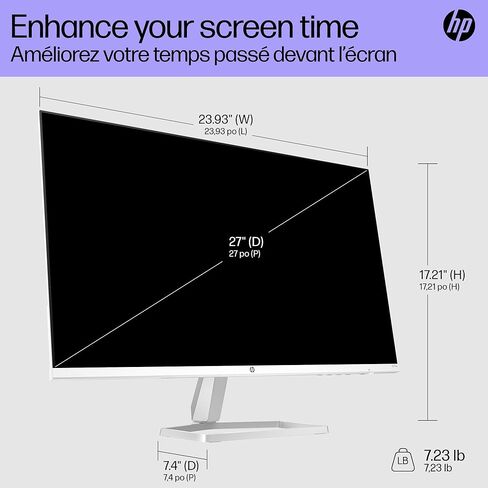 شاشة HP Series 5 مقاس 27 بوصة بدقة FHD، شاشة عالية الدقة بالكامل (1920 × 1080)، لوحة IPS، 99% sRGB، نسبة تباين 1500:1، 300 شمعة في المتر المربع، راحة العين مع شهادة Eyesafe، 527sa (متجددة) in Kuwait