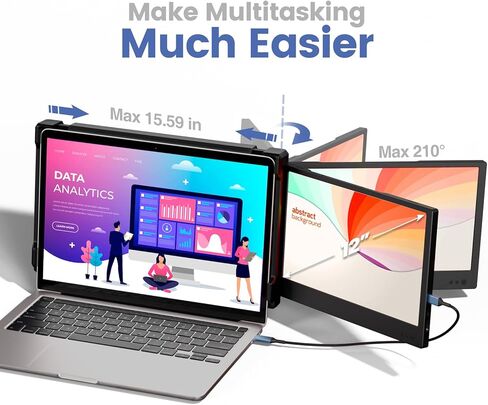موسع شاشة الكمبيوتر المحمول Teamgee، شاشة محمولة 12 بوصة IPS 1080 FHD مع مكبرات صوت مدمجة ومسند، متوافق مع نظام التشغيل Mac Windows Android Dex Harmony، موسع الشاشة المزدوجة S1 mini يناسب أجهزة الكمبيوتر المحمولة مقاس 12 بوصة - 16 بوصة in Kuwait