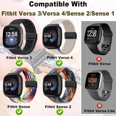 Braided Bands Compatible with Fitbit Versa 4/Fitbit Versa 3/Sense 2/Sense 1,Soft Stretchy Elastic Nylon Sport Loop Strap for Women Men in Saudi Arabia