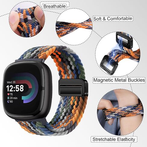Braided Bands Compatible with Fitbit Versa 4/Fitbit Versa 3/Sense 2/Sense 1,Soft Stretchy Elastic Nylon Sport Loop Strap for Women Men in Saudi Arabia