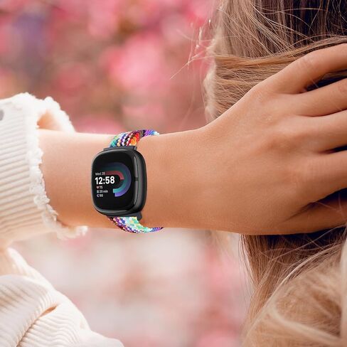 Braided Bands Compatible with Fitbit Versa 4/Fitbit Versa 3/Sense 2/Sense 1,Soft Stretchy Elastic Nylon Sport Loop Strap for Women Men in Saudi Arabia