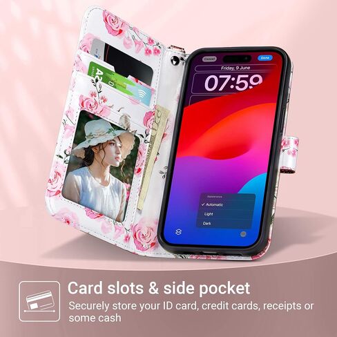 ULAK Compatible with iPhone 15 Pro Max Wallet Case for Women with Card Holder, Design Flower Flip PU Leather Kickstand Shockproof Protective Phone Cover for iPhone 15 Pro Max 6.7'' 2023, Rose Gold in Saudi Arabia