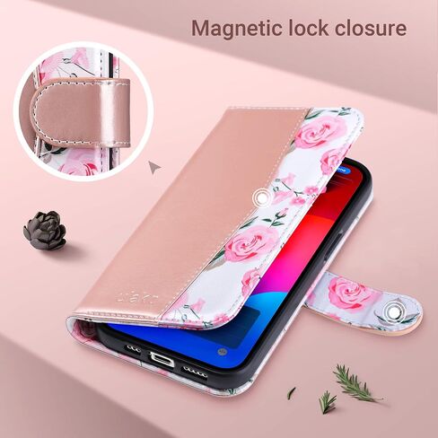 ULAK Compatible with iPhone 15 Pro Max Wallet Case for Women with Card Holder, Design Flower Flip PU Leather Kickstand Shockproof Protective Phone Cover for iPhone 15 Pro Max 6.7'' 2023, Rose Gold in Saudi Arabia