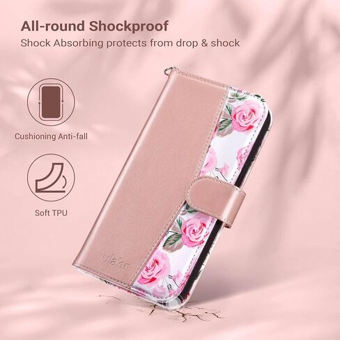 ULAK Compatible with iPhone 15 Pro Max Wallet Case for Women with Card Holder, Design Flower Flip PU Leather Kickstand Shockproof Protective Phone Cover for iPhone 15 Pro Max 6.7'' 2023, Rose Gold in Saudi Arabia
