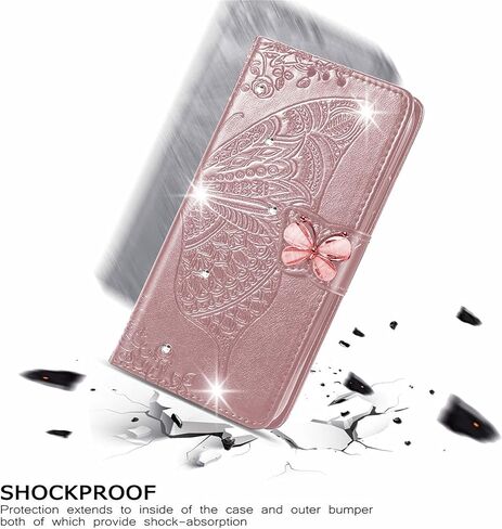 CCSmall for Samsung Galaxy Z Fold 6 Wallet Case for Women Girls, Embossed Floral Butterfly PU Leather Folio Flip Case Cover with Card Slot Holder for Samsung Z Fold 6 5G Rhinestone Rose Gold in Kuwait