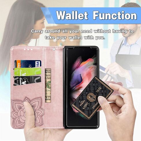 CCSmall for Samsung Galaxy Z Fold 6 Wallet Case for Women Girls, Embossed Floral Butterfly PU Leather Folio Flip Case Cover with Card Slot Holder for Samsung Z Fold 6 5G Rhinestone Rose Gold in Kuwait