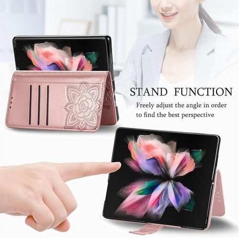 CCSmall for Samsung Galaxy Z Fold 6 Wallet Case for Women Girls, Embossed Floral Butterfly PU Leather Folio Flip Case Cover with Card Slot Holder for Samsung Z Fold 6 5G Rhinestone Rose Gold in Kuwait