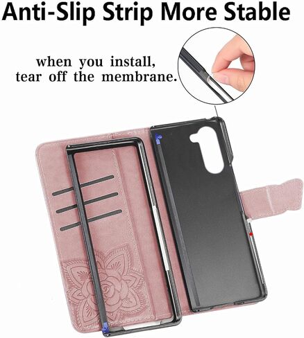 CCSmall for Samsung Galaxy Z Fold 6 Wallet Case for Women Girls, Embossed Floral Butterfly PU Leather Folio Flip Case Cover with Card Slot Holder for Samsung Z Fold 6 5G Rhinestone Rose Gold in Kuwait