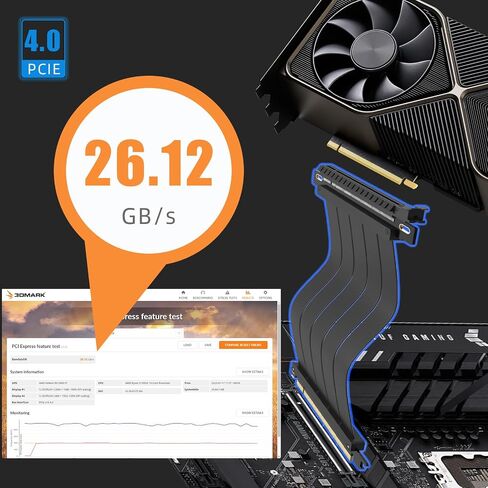 200mm PCIe 4.0 X16 Riser Cable for PCIe 4.0/3.0 GPUs, Such as GeForce RTX 40/30 Series and AMD Radeon RX7000/RX6000 Series, etc in Kuwait