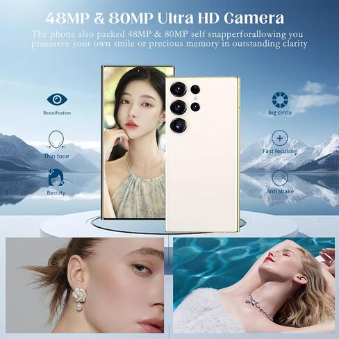 I24 Ultra Unlocked Cell Phone, 5G Smartphone with S Pen, 8GB+256GB Full Netcom Unlocked Phone, 6800mAh Battery 6.8" FHD+ Display 120Hz 80MP Camera, GPS/Face ID/Dual SIM Phone (White) in Saudi Arabia