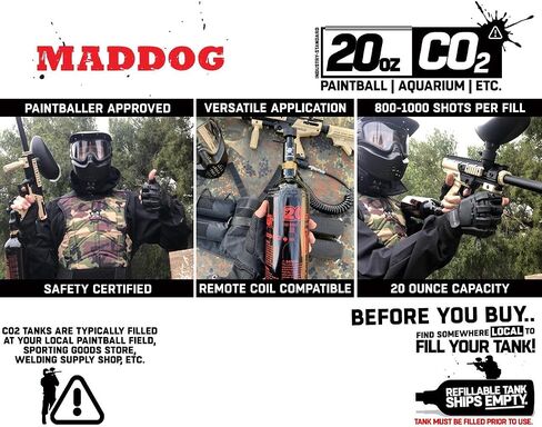 Maddog 20 Oz Refillable Aluminum CO2 Paintball Tank - Ships Empty in Saudi Arabia