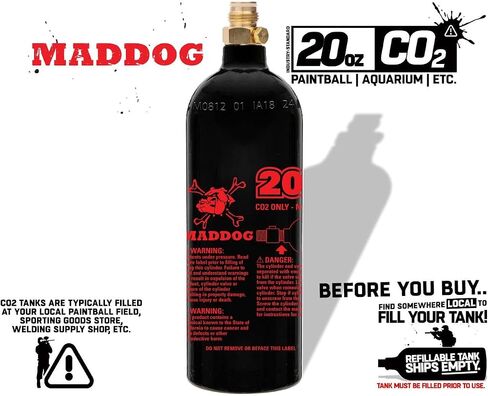 Maddog 20 Oz Refillable Aluminum CO2 Paintball Tank - Ships Empty in Saudi Arabia